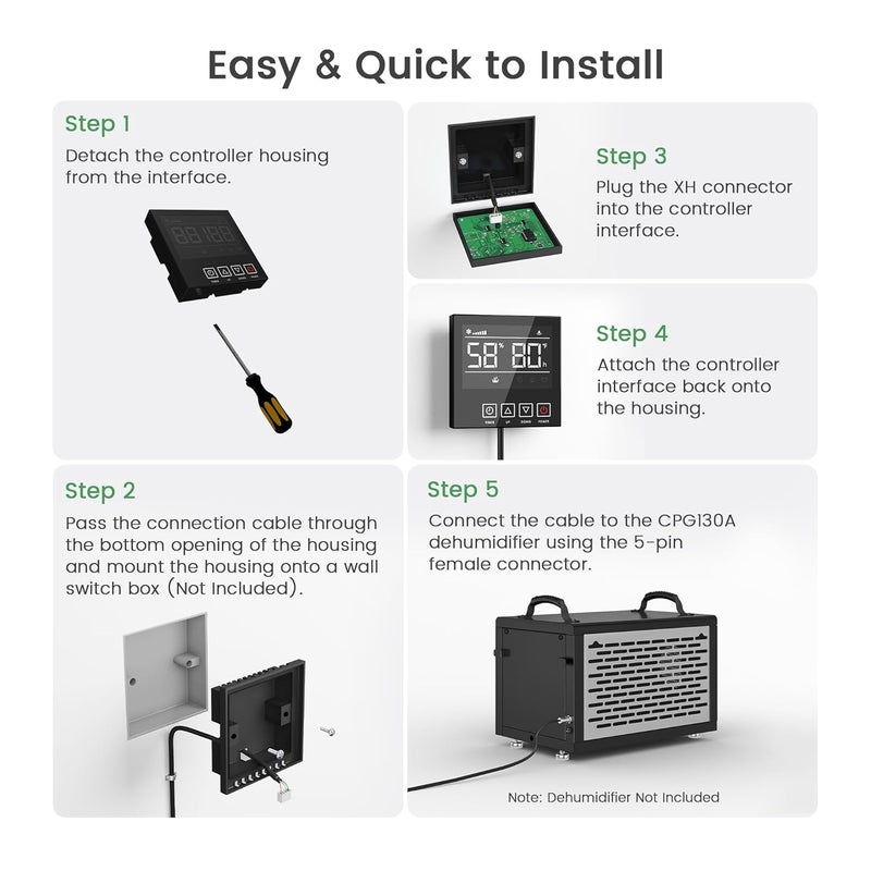 Waykar Remote Control for CPG130A Dehumidifier - Digital Humidity & Temperature Control, Adjustable Humidity Level, 32.8ft Cable, Sensitive Sensor, Easy Installation, Includes Accessories - Image 5